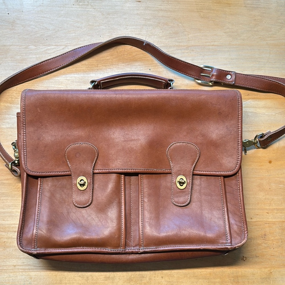 Vintage leather briefcase with pockets